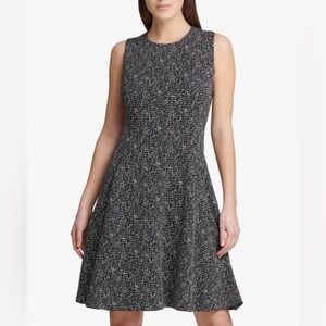 NWT - DKNY Women’s Fit and Flare Dress; black and white pattern;size 12